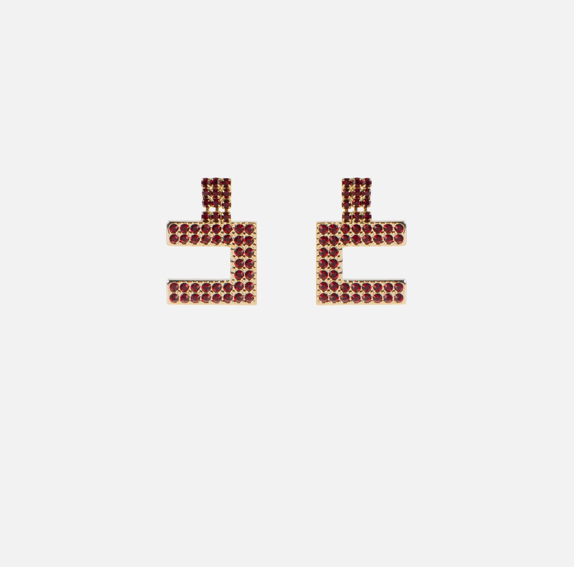 Elisabetta Franchi Jewelry|Rhinestone earrings with logo YellowGold/RougeNoir