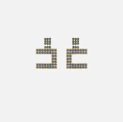Elisabetta Franchi Jewelry|Rhinestone earrings with logo YellowGold/Navy