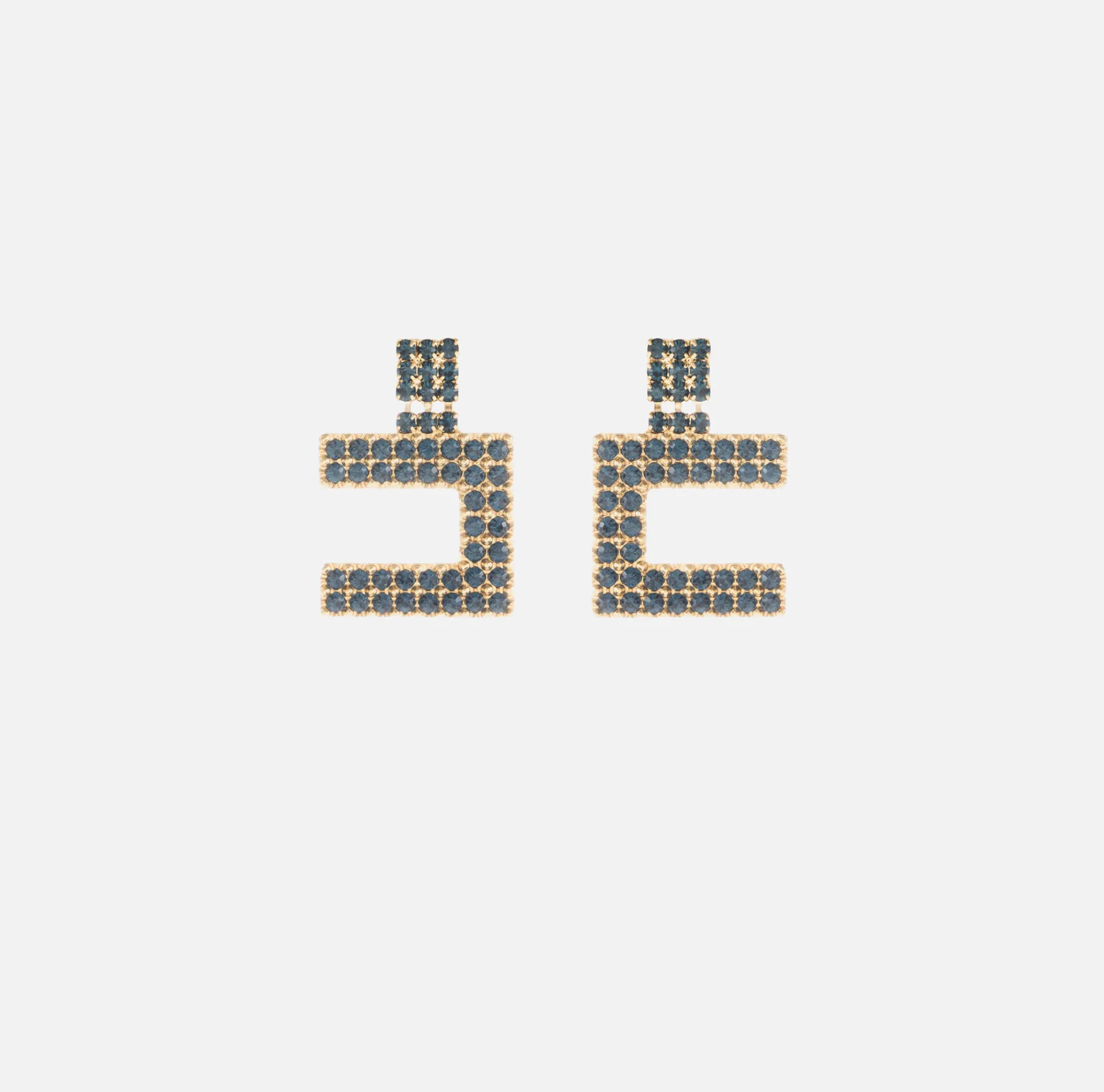 Elisabetta Franchi Jewelry|Rhinestone earrings with logo YellowGold/Navy