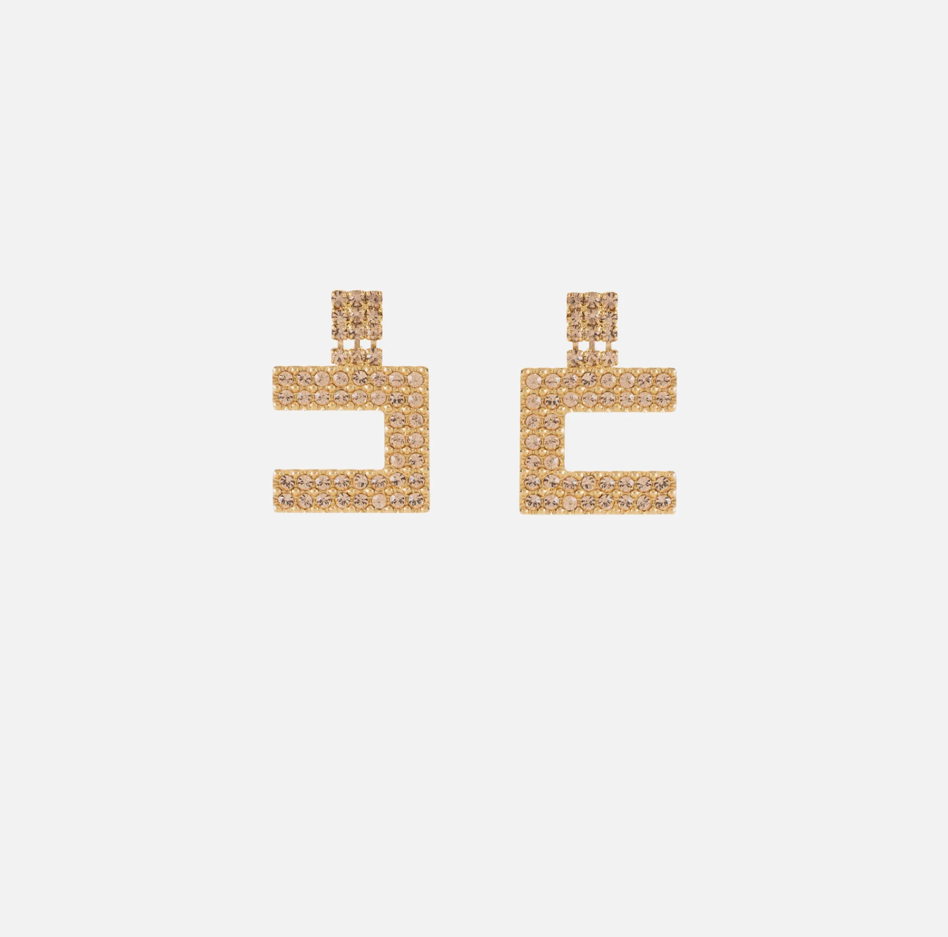 Elisabetta Franchi Jewelry|Rhinestone earrings with logo YellowGold/LightPeach