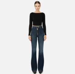 Elisabetta Franchi Knitwear And Sweatshirts|Ribbed viscose cropped top with button placket Black