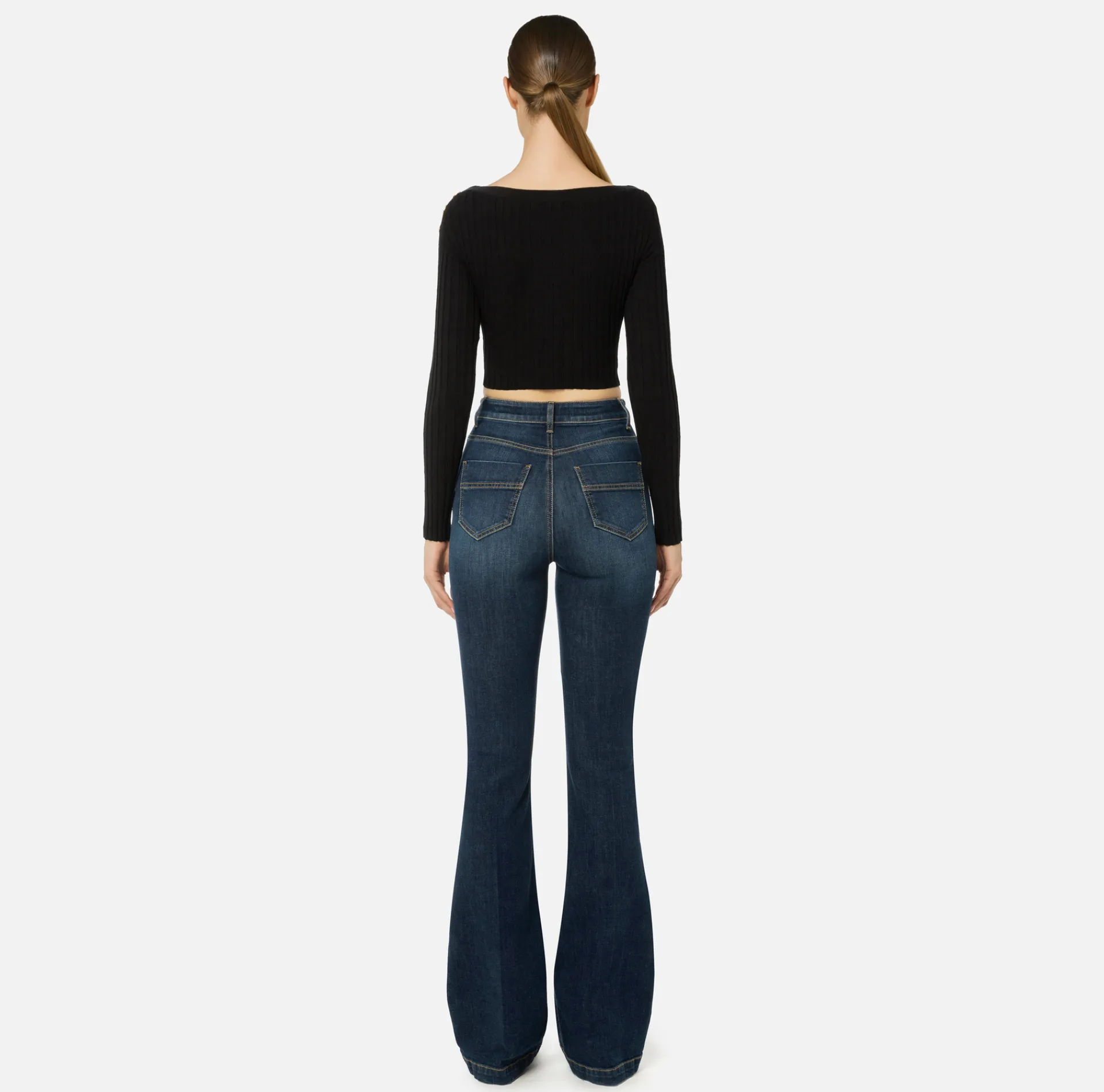 Elisabetta Franchi Knitwear And Sweatshirts|Ribbed viscose cropped top with button placket Black