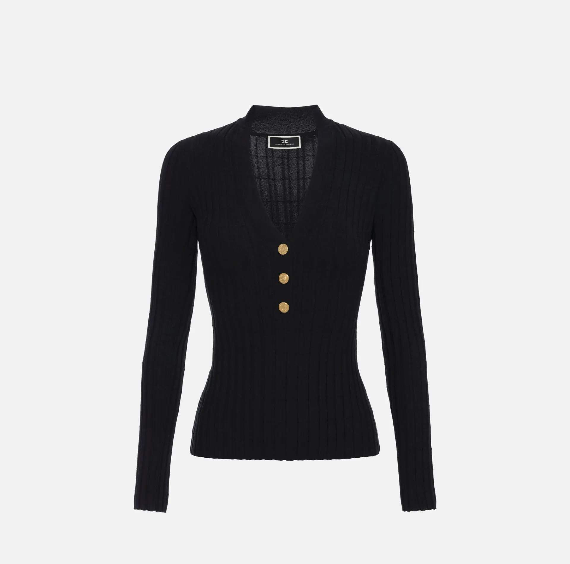 Elisabetta Franchi Knitwear And Sweatshirts|Ribbed viscose top with button placket Black