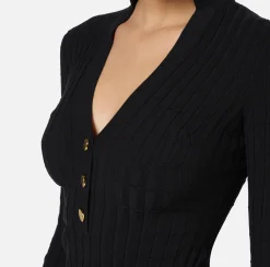Elisabetta Franchi Knitwear And Sweatshirts|Ribbed viscose top with button placket Black