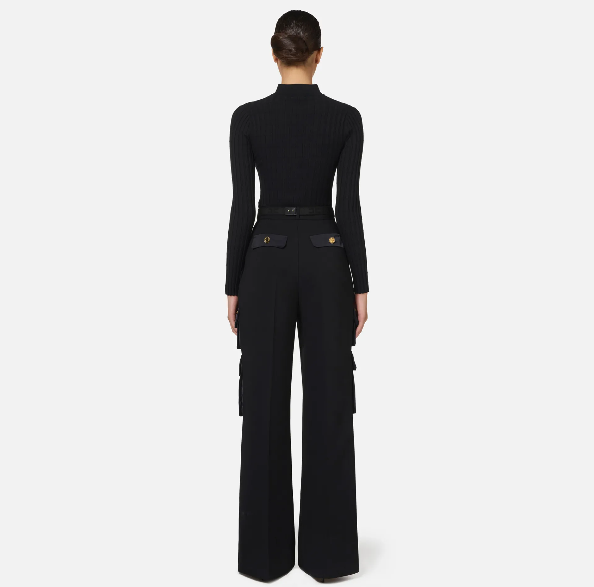 Elisabetta Franchi Knitwear And Sweatshirts|Ribbed viscose top with button placket Black