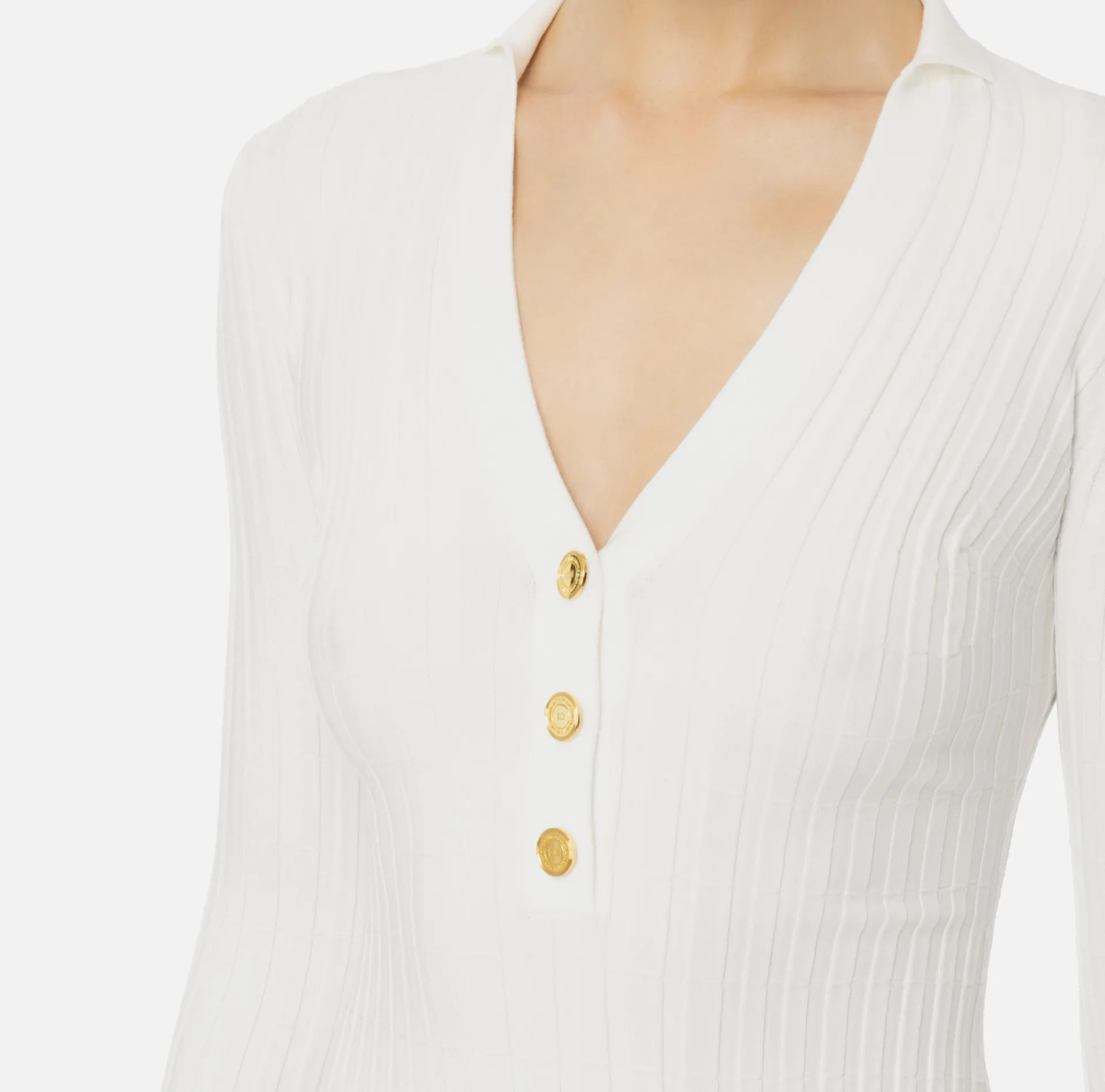 Elisabetta Franchi Knitwear And Sweatshirts|Ribbed viscose top with button placket Ivory
