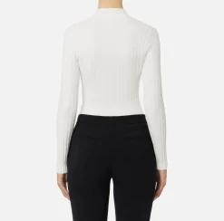 Elisabetta Franchi Knitwear And Sweatshirts|Ribbed viscose top with button placket Ivory