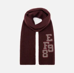 Elisabetta Franchi Scarves|Ribbed wool scarf with college-style patch RougeNoir