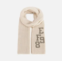 Elisabetta Franchi Scarves|Ribbed wool scarf with college-style patch Butter