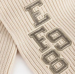 Elisabetta Franchi Scarves|Ribbed wool scarf with college-style patch Butter