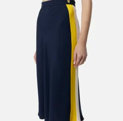 Elisabetta Franchi Skirts|Satin crêpe midi skirt with bands Navy/Mimosa/Butter