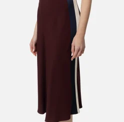 Elisabetta Franchi Skirts|Satin crêpe midi skirt with bands Rougenoir/Navy/Butter