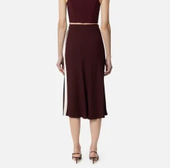 Elisabetta Franchi Skirts|Satin crêpe midi skirt with bands Rougenoir/Navy/Butter
