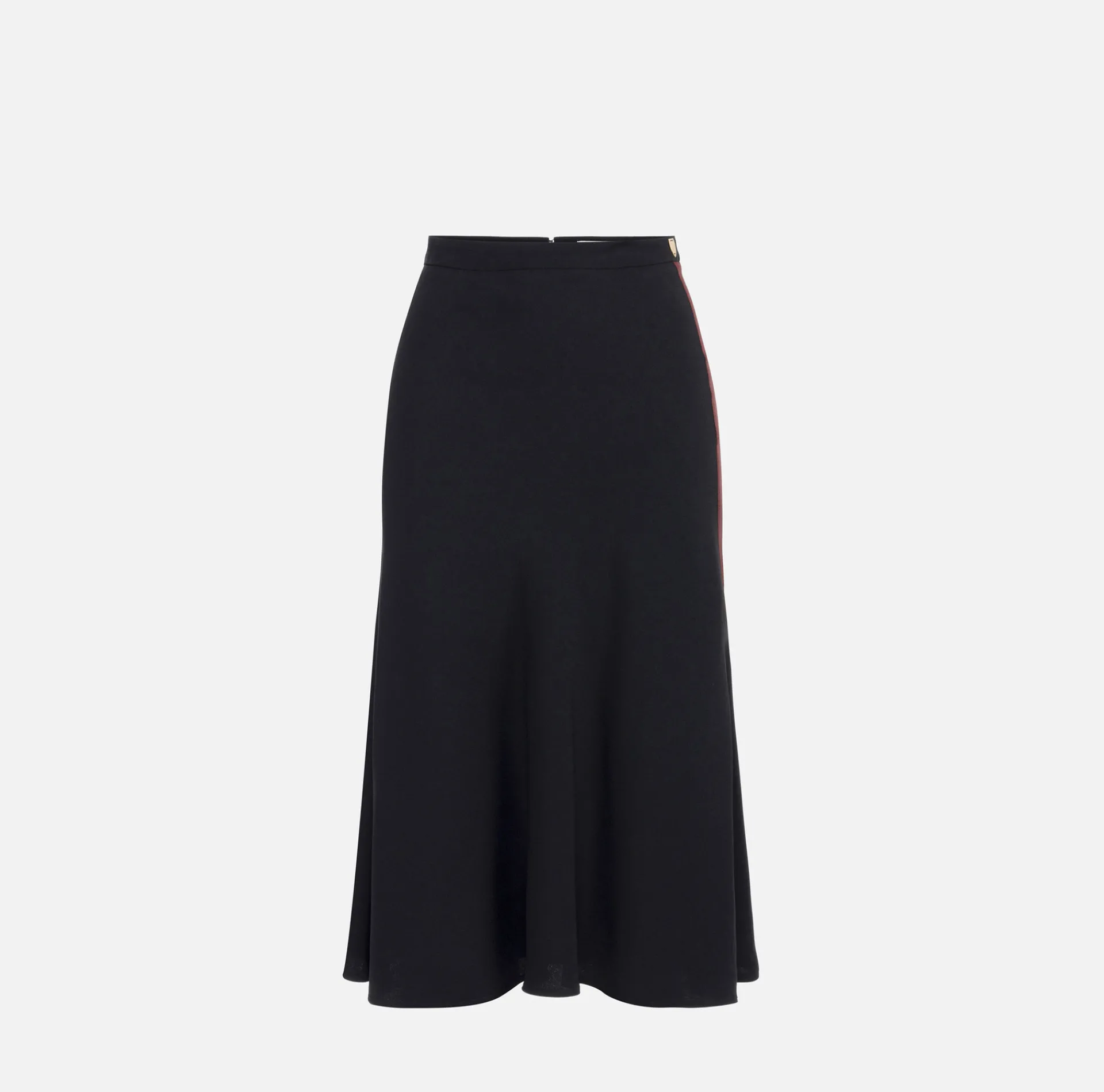 Elisabetta Franchi Skirts|Satin crêpe midi skirt with bands Black/RougeNoir/Butter