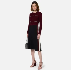 Elisabetta Franchi Skirts|Satin crêpe midi skirt with bands Black/RougeNoir/Butter