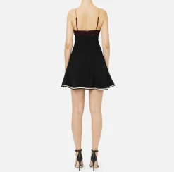Elisabetta Franchi Mini Dresses|Dresses|Satin mini-dress with groumette chain RougeNoir/Black/Butter