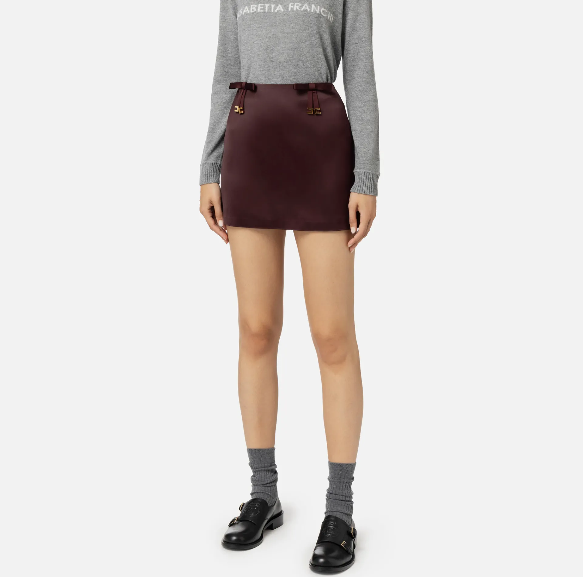 Elisabetta Franchi Skirts|Satin miniskirt with bows RougeNoir
