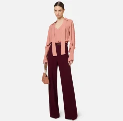 Elisabetta Franchi Trousers And Shorts|Satin palazzo trousers with belt RougeNoir