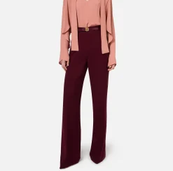 Elisabetta Franchi Trousers And Shorts|Satin palazzo trousers with belt RougeNoir