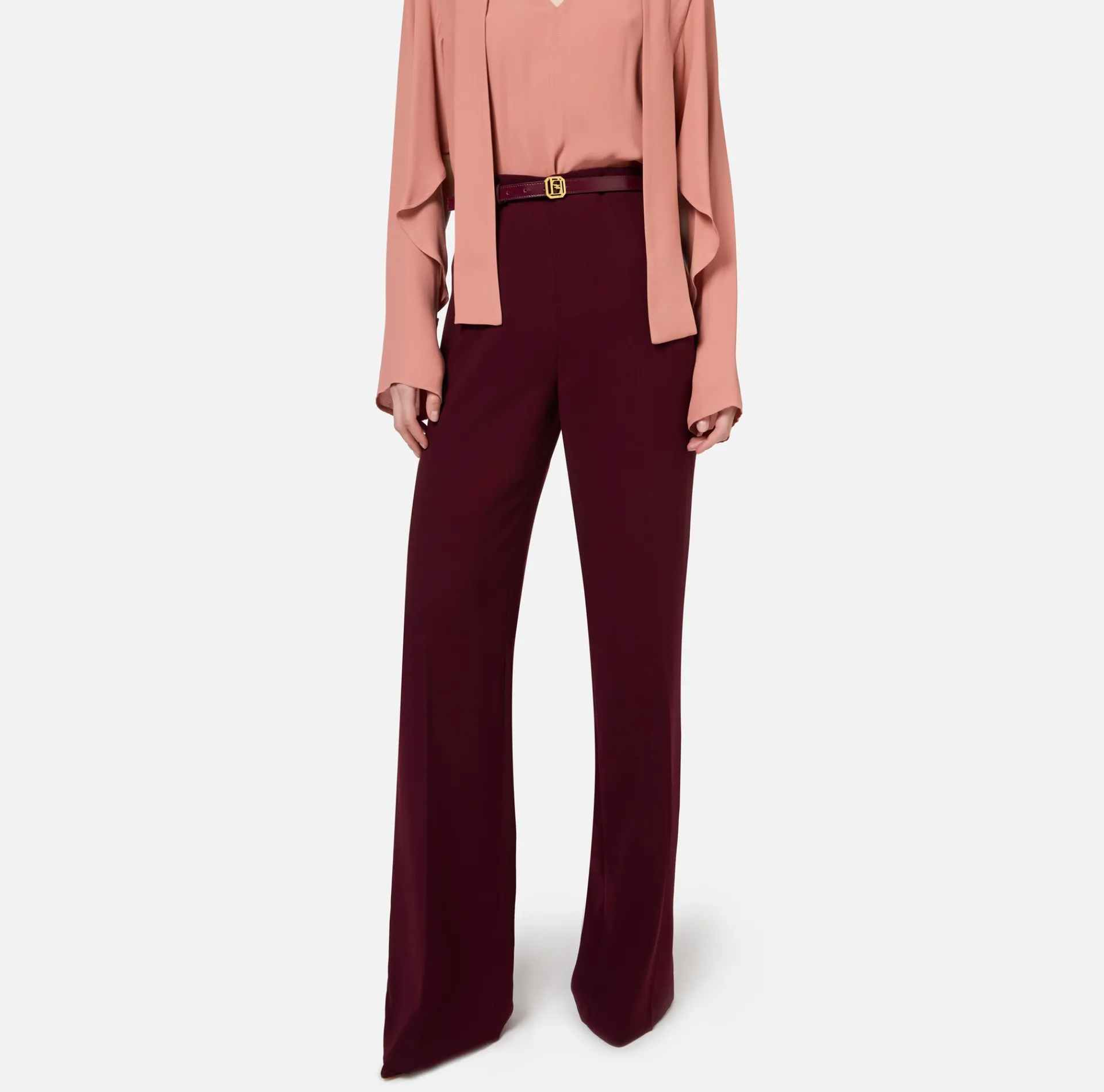 Elisabetta Franchi Trousers And Shorts|Satin palazzo trousers with belt RougeNoir