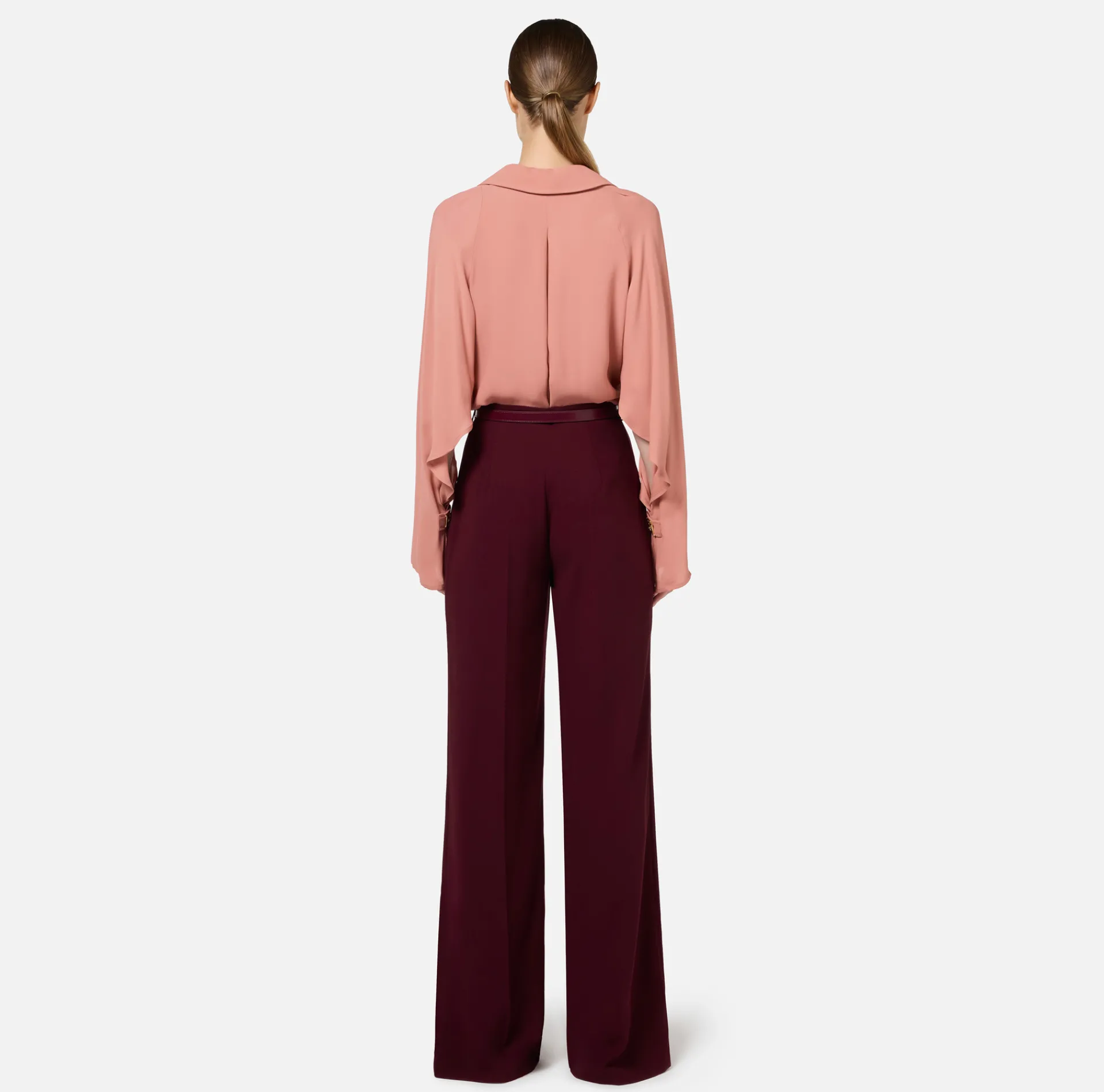 Elisabetta Franchi Trousers And Shorts|Satin palazzo trousers with belt RougeNoir