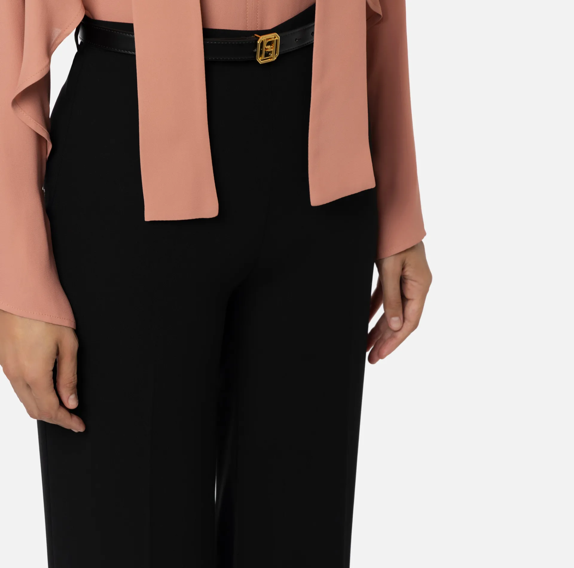 Elisabetta Franchi Trousers And Shorts|Satin palazzo trousers with belt Black