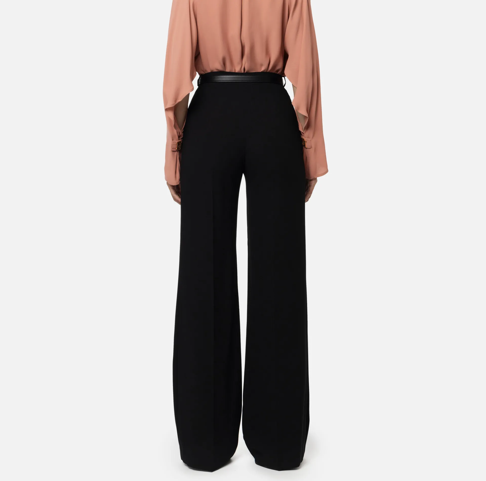 Elisabetta Franchi Trousers And Shorts|Satin palazzo trousers with belt Black
