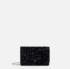 Elisabetta Franchi Strap Bags|Satin shoulder bag with lettering Black