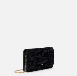 Elisabetta Franchi Strap Bags|Satin shoulder bag with lettering Black