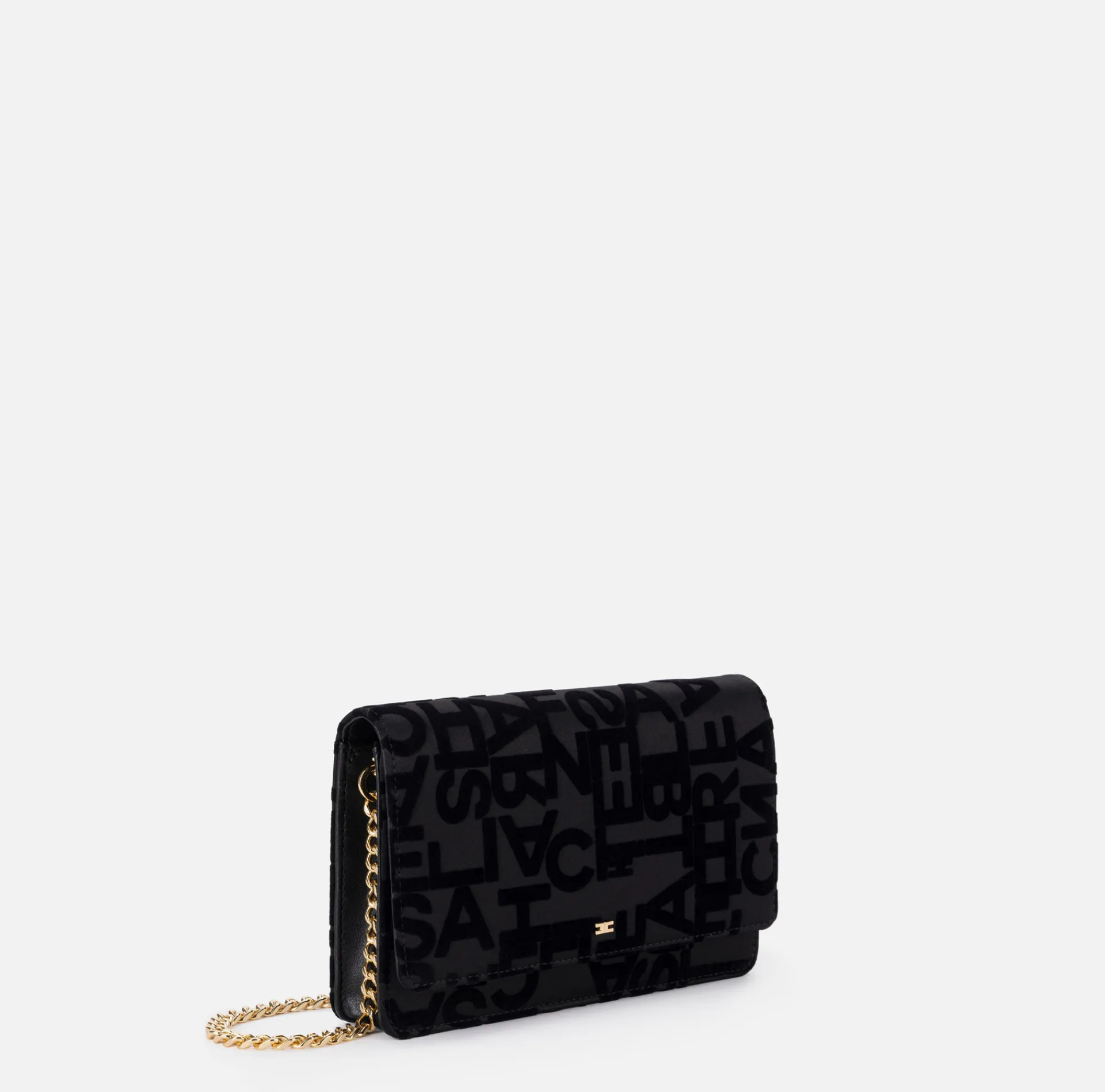 Elisabetta Franchi Strap Bags|Satin shoulder bag with lettering Black