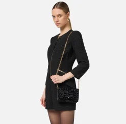 Elisabetta Franchi Strap Bags|Satin shoulder bag with lettering Black