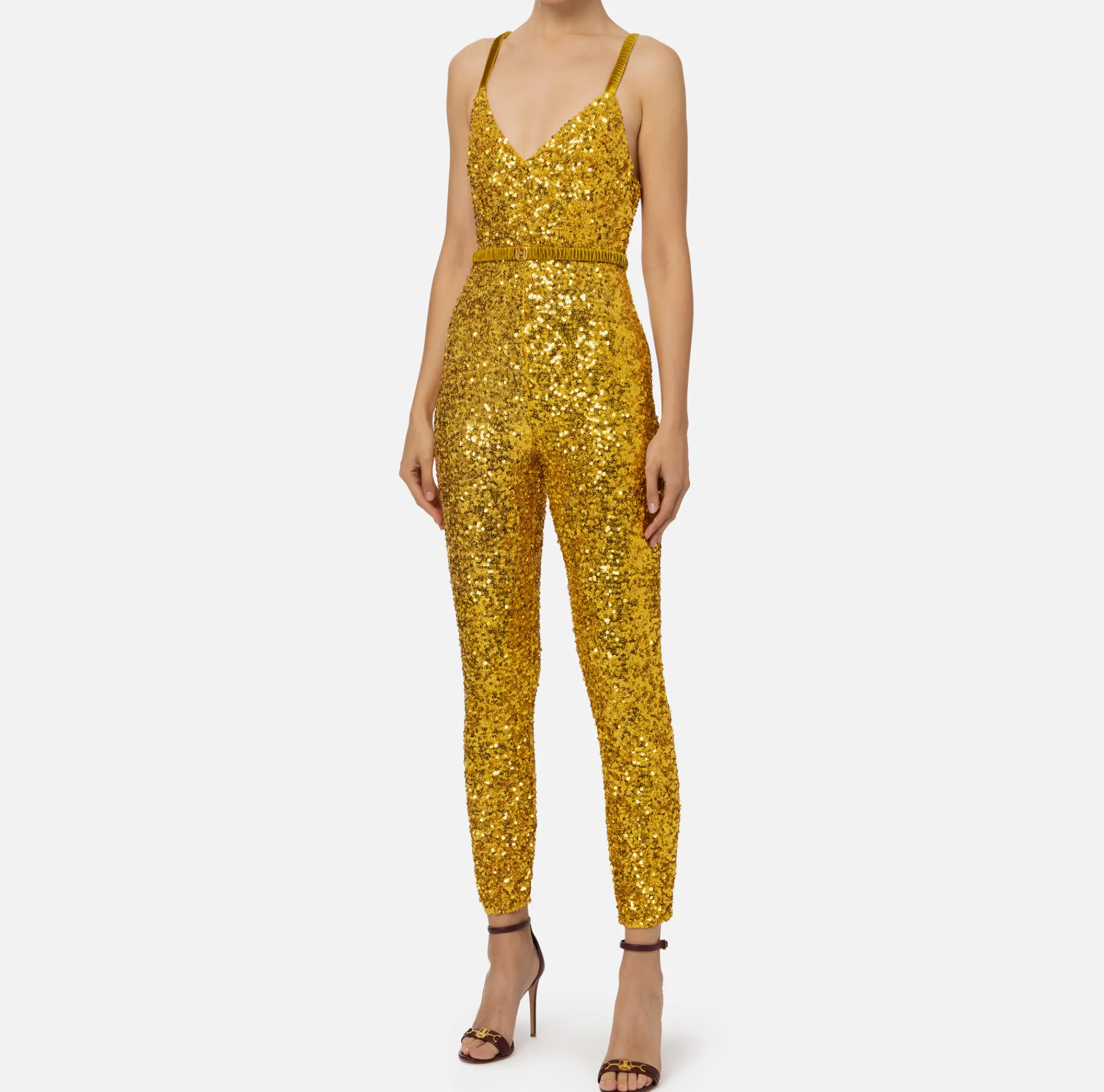 Elisabetta Franchi Jumpsuits|Sequin jumpsuit with belt Mimosa