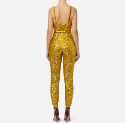Elisabetta Franchi Jumpsuits|Sequin jumpsuit with belt Mimosa