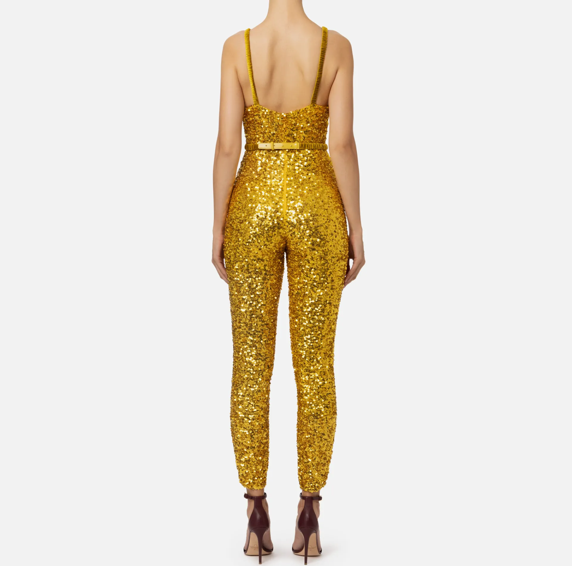 Elisabetta Franchi Jumpsuits|Sequin jumpsuit with belt Mimosa