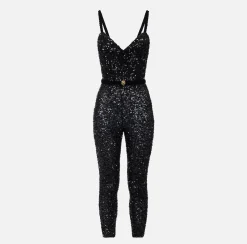 Elisabetta Franchi Jumpsuits|Sequin jumpsuit with belt Black