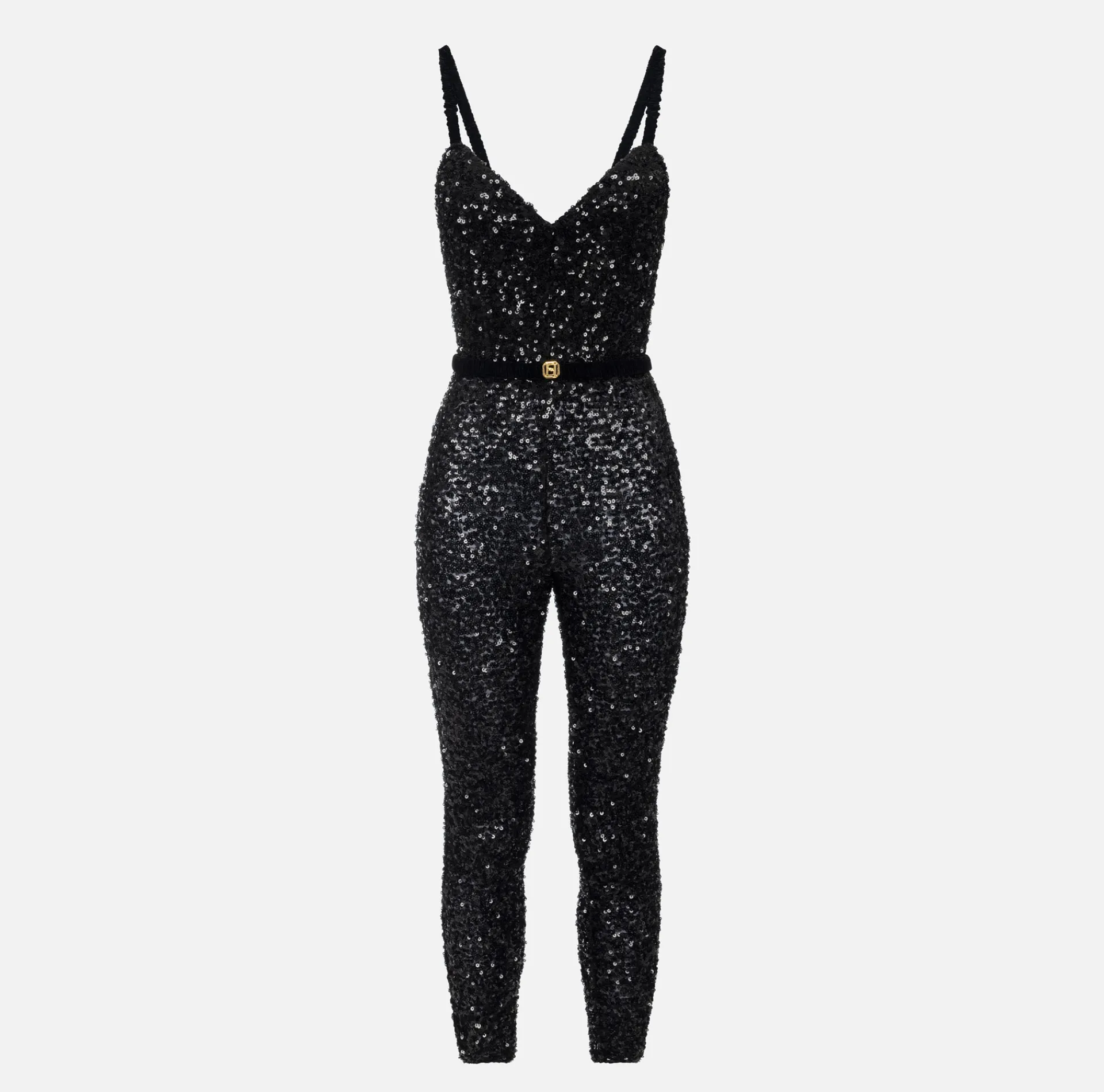 Elisabetta Franchi Jumpsuits|Sequin jumpsuit with belt Black