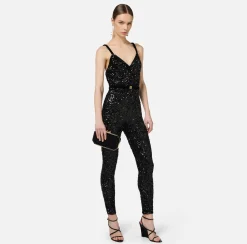 Elisabetta Franchi Jumpsuits|Sequin jumpsuit with belt Black