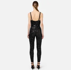 Elisabetta Franchi Jumpsuits|Sequin jumpsuit with belt Black