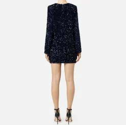 Elisabetta Franchi Red Carpet Dresses|Mini Dresses|Sequin-embroidered chenille boxy mini-dress Navy