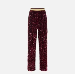 Elisabetta Franchi Trousers And Shorts|Tailleur|Sequin-embroidered chenille trousers RougeNoir