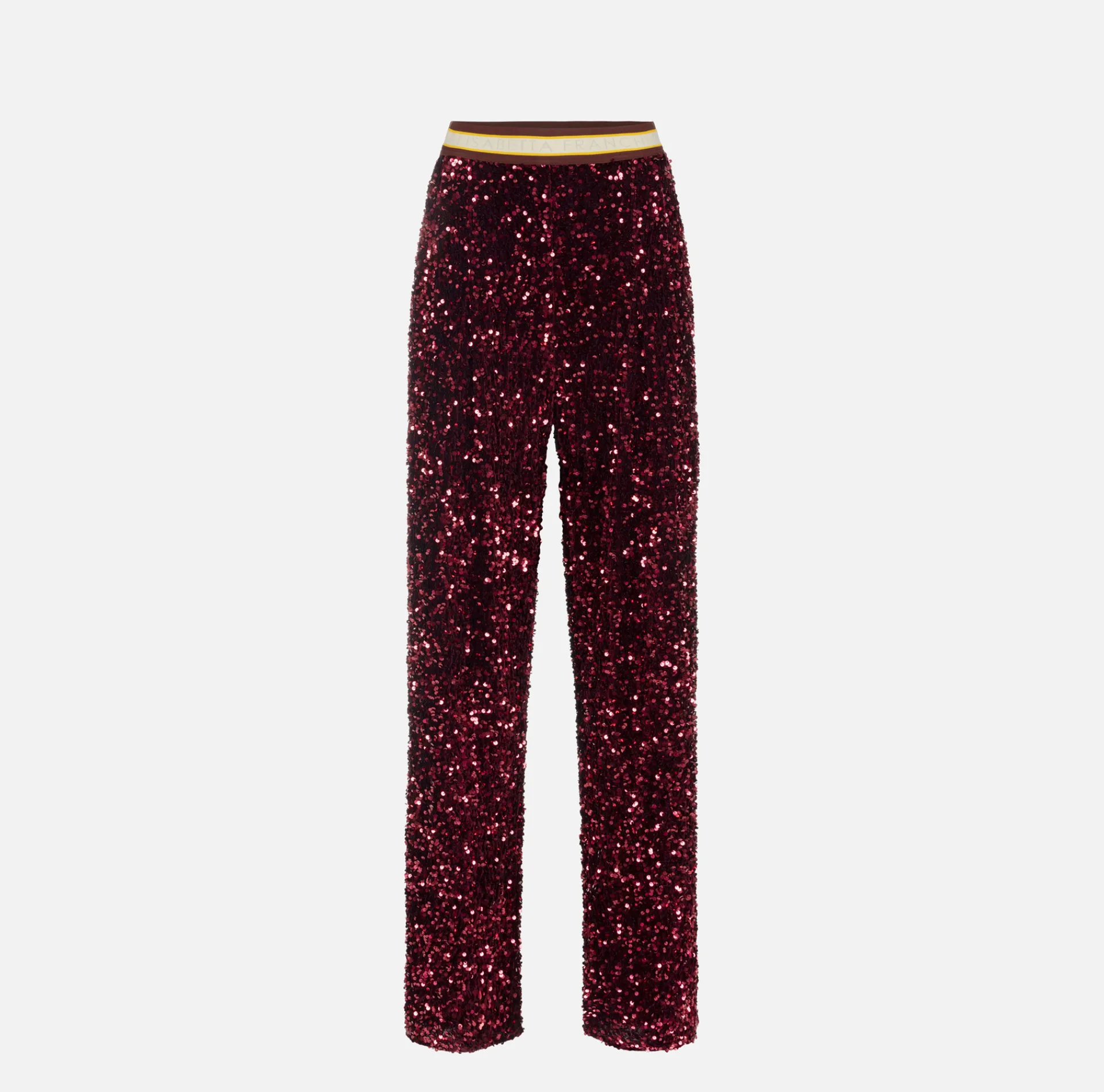 Elisabetta Franchi Trousers And Shorts|Tailleur|Sequin-embroidered chenille trousers RougeNoir