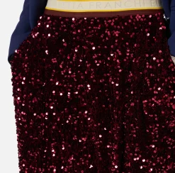 Elisabetta Franchi Trousers And Shorts|Tailleur|Sequin-embroidered chenille trousers RougeNoir