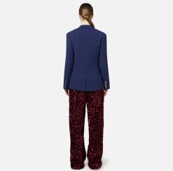 Elisabetta Franchi Trousers And Shorts|Tailleur|Sequin-embroidered chenille trousers RougeNoir