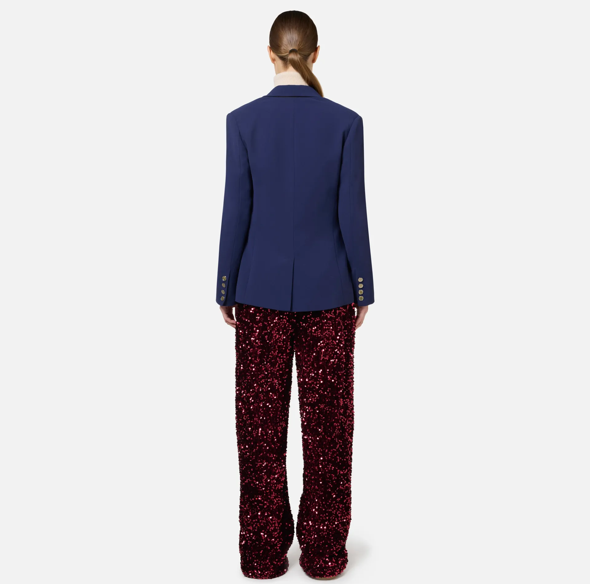 Elisabetta Franchi Trousers And Shorts|Tailleur|Sequin-embroidered chenille trousers RougeNoir