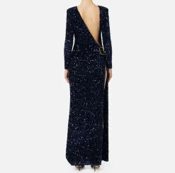 Elisabetta Franchi Red Carpet Dresses|Red Carpet|Sequin-embroidered chenille red carpet dress Navy