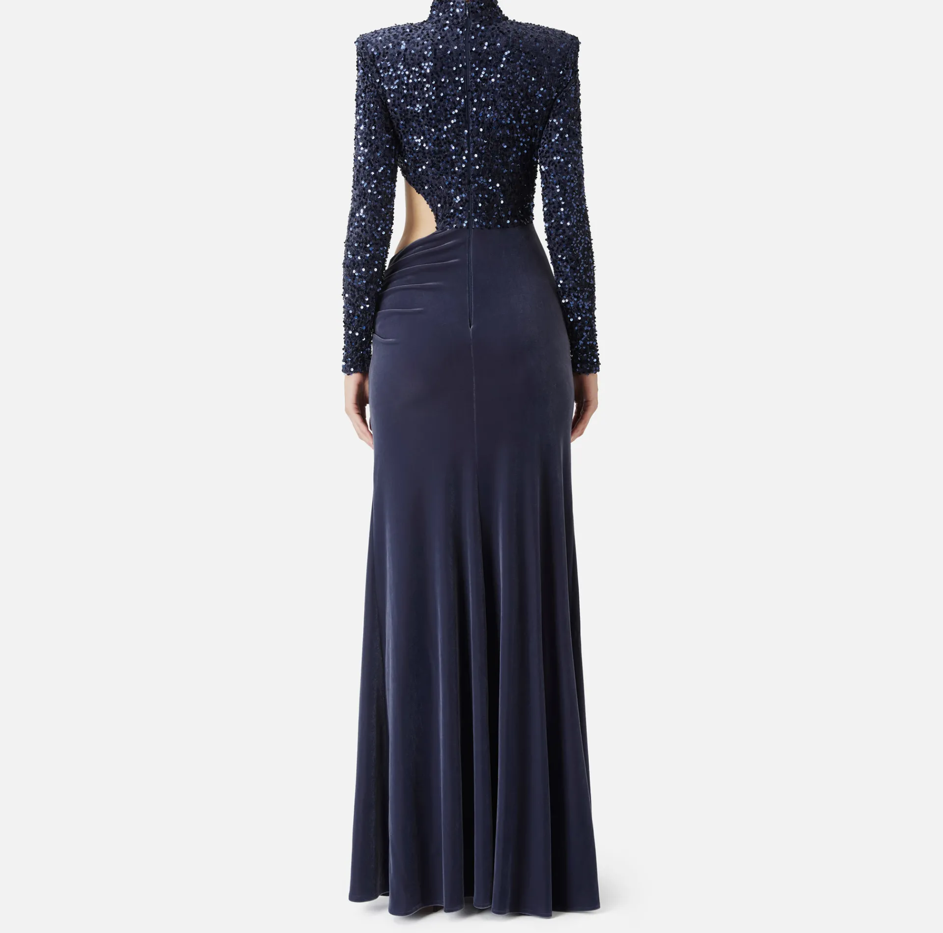 Elisabetta Franchi Red Carpet Dresses|Red Carpet|Sequin-embroidered chenille red carpet dress with cut-out Navy