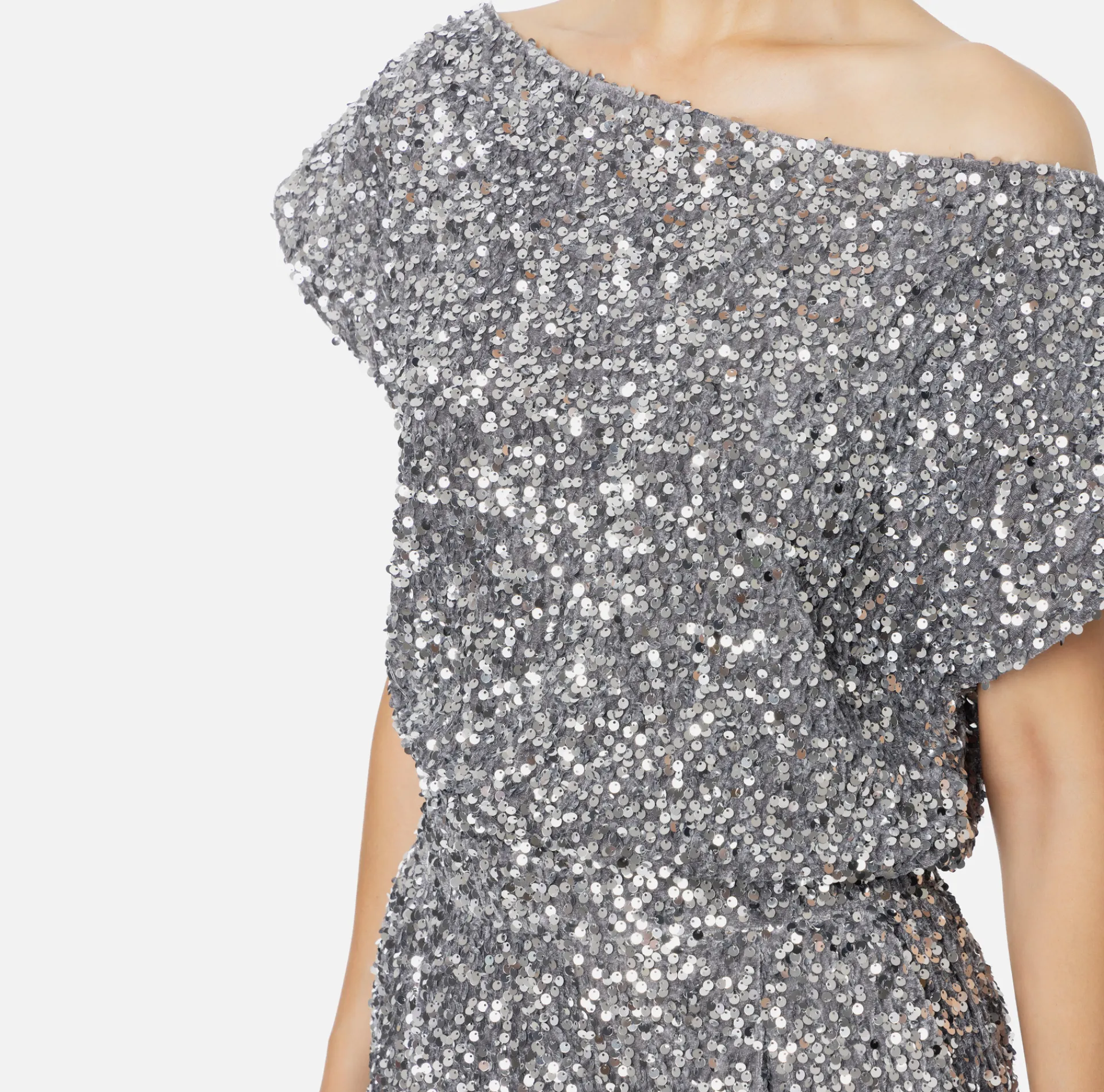 Elisabetta Franchi Jumpsuits|Sequin-embroidered chenille romper Steel