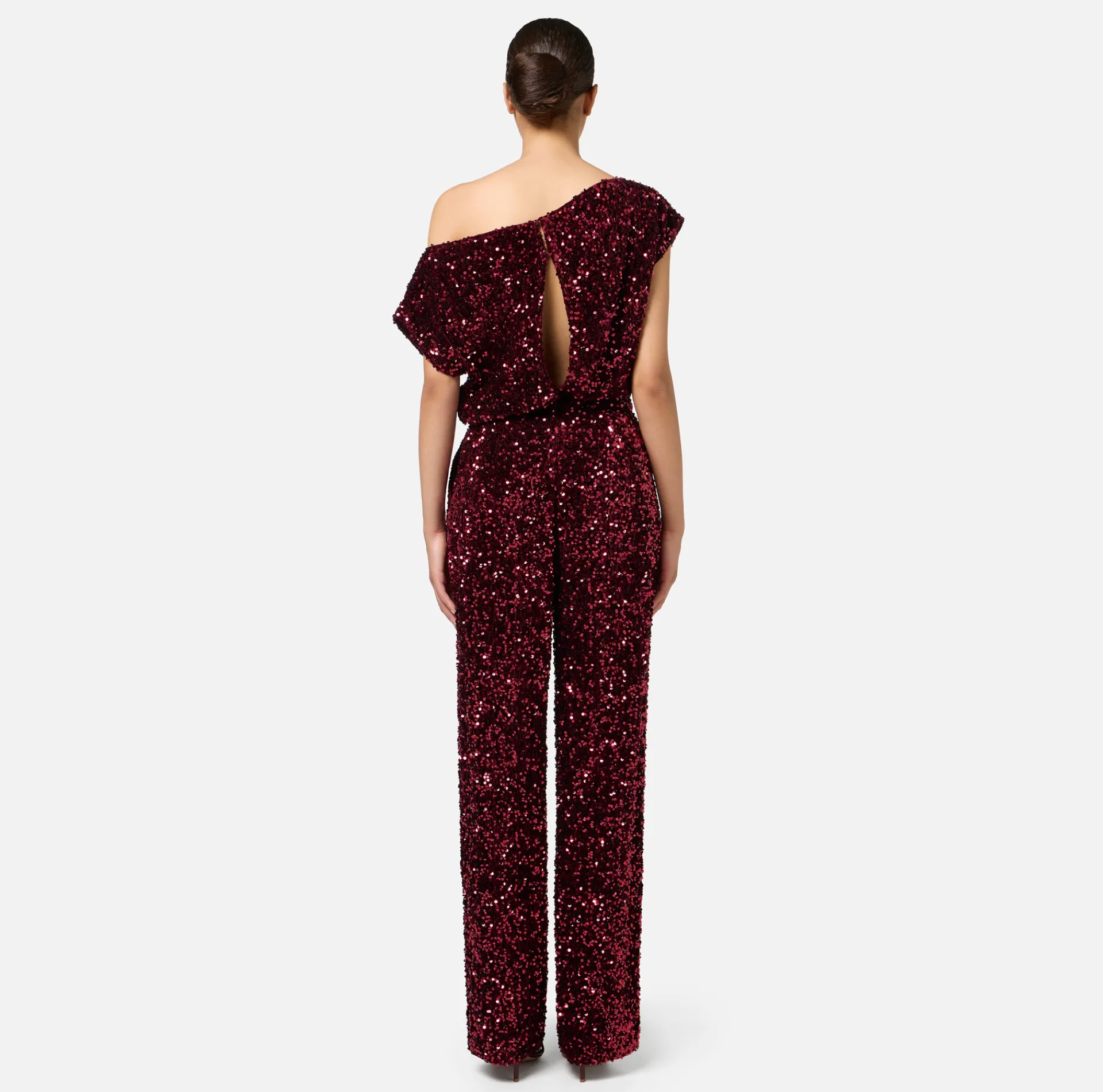 Elisabetta Franchi Jumpsuits|Sequin-embroidered chenille jumpsuit RougeNoir