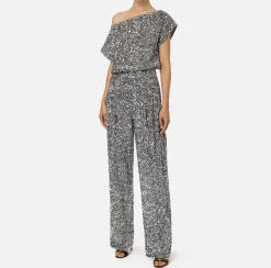 Elisabetta Franchi Jumpsuits|Sequin-embroidered chenille jumpsuit Steel