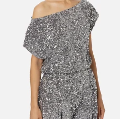Elisabetta Franchi Jumpsuits|Sequin-embroidered chenille jumpsuit Steel